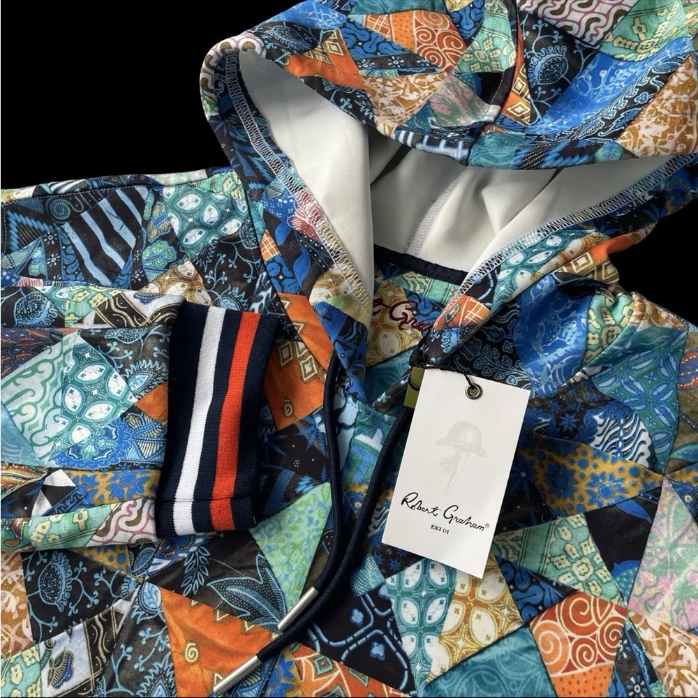 Robert Graham Multicolor Broken Tiles Graphic Print Pullover Hoodie 3XL $198
